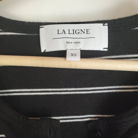 La Ligne Boyfriend Henley Striped Long Sleeve Oversized Top - Size XS - Picture 5 of 6